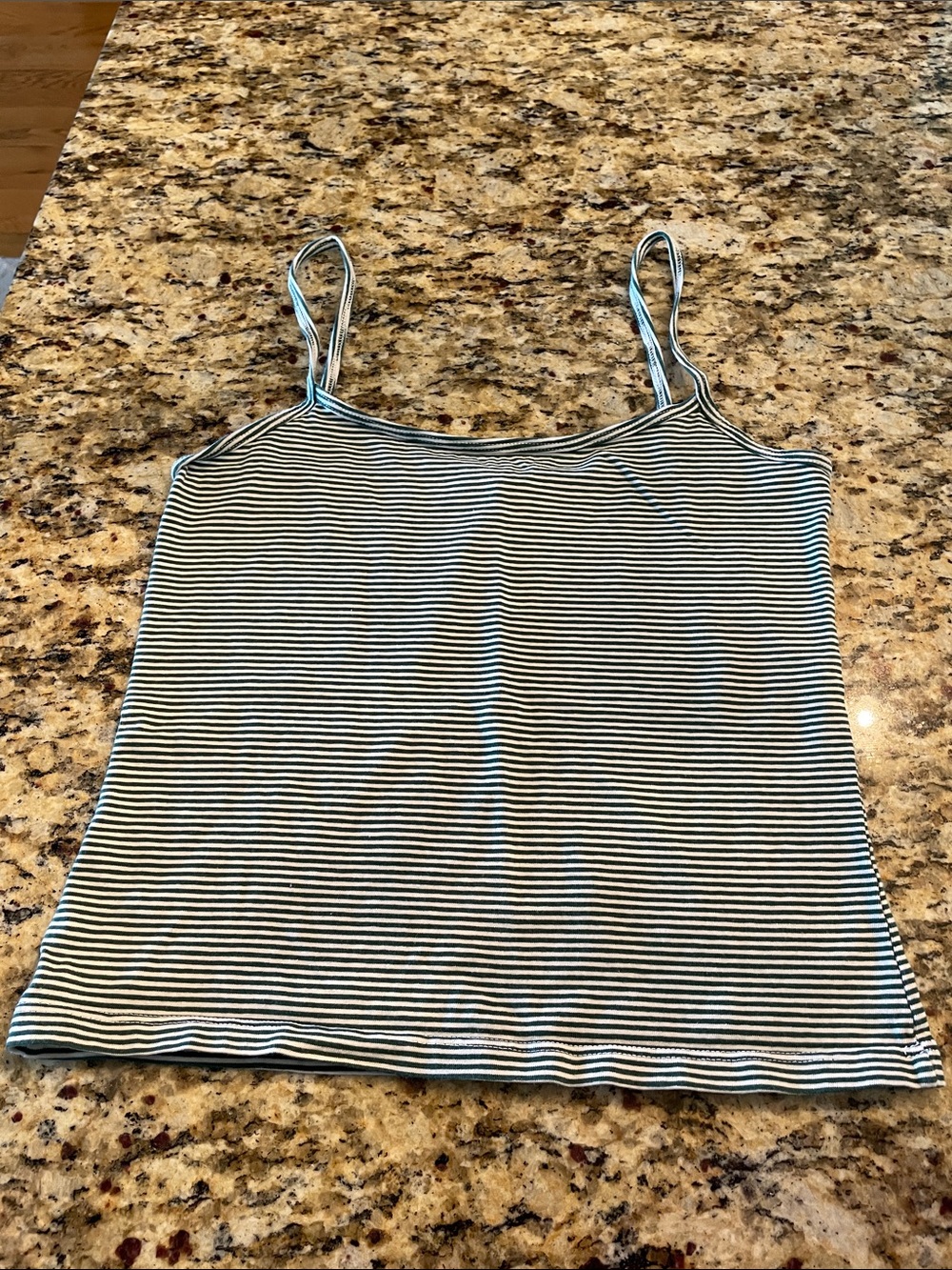 Striped Spaghetti Strap Tank Top - dark Green & White